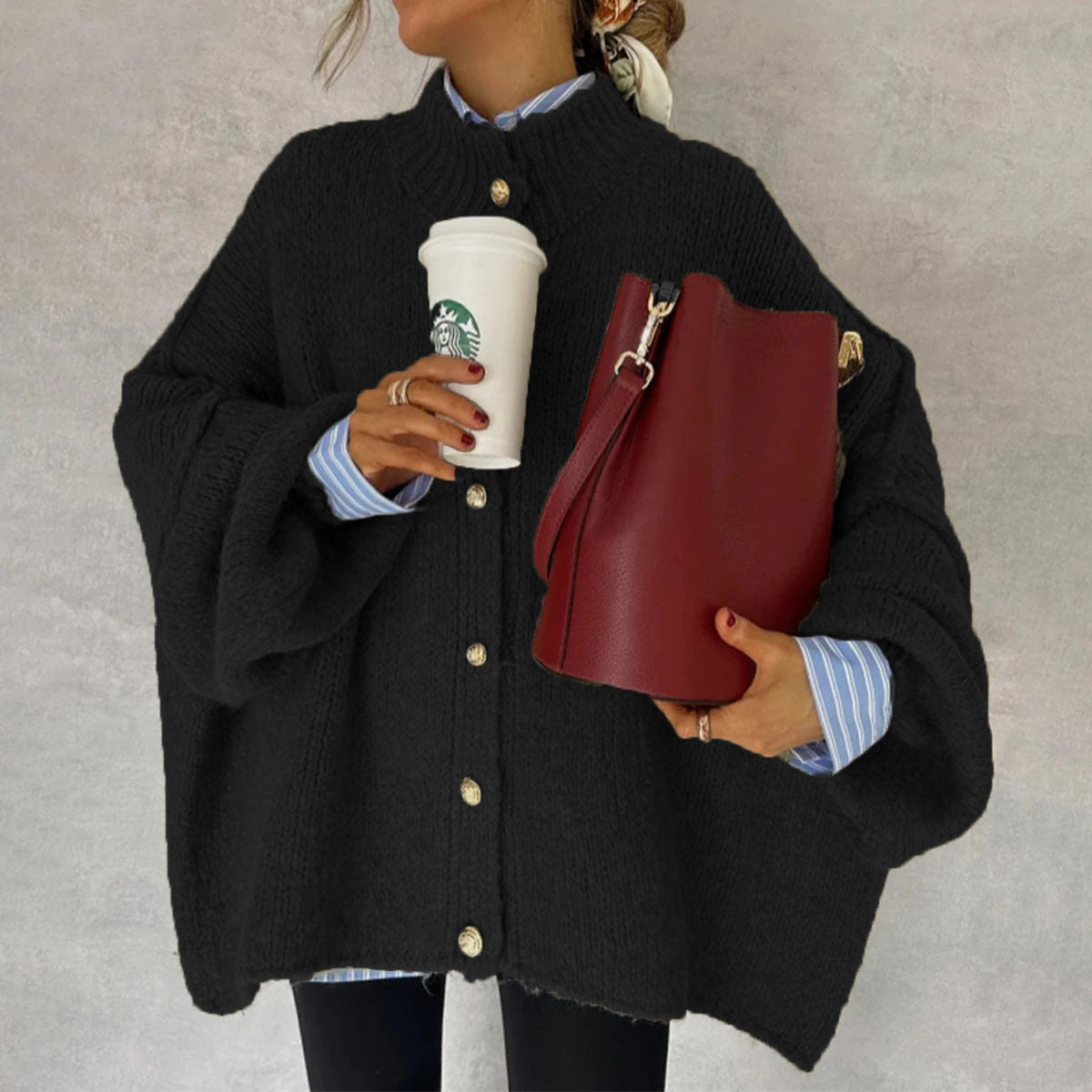 Gilet cardigan décontracté en maille unie - FEMME FATALE