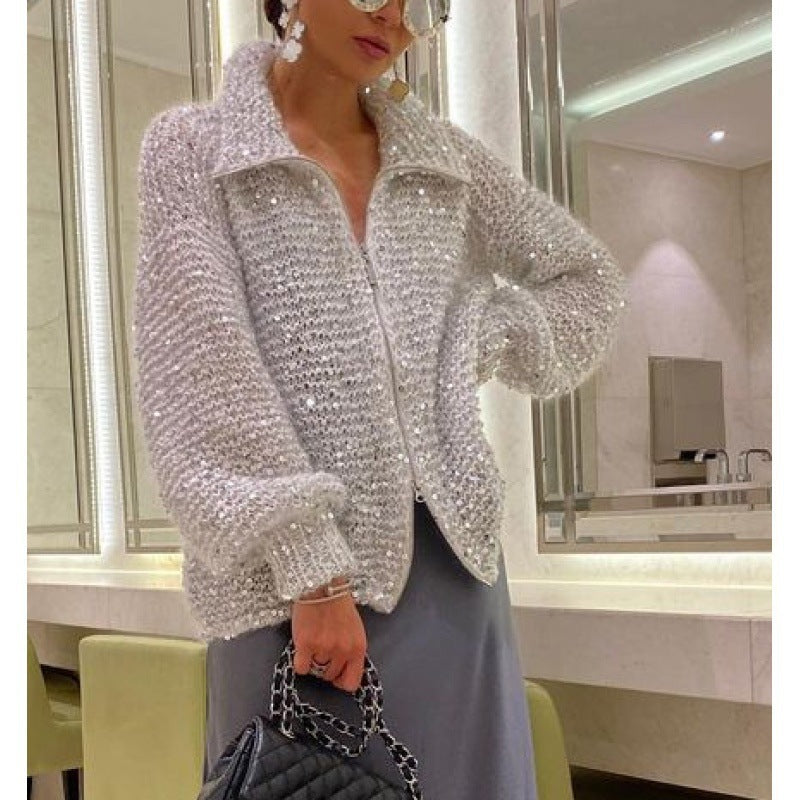 Pull Oversize en Maille à Sequins