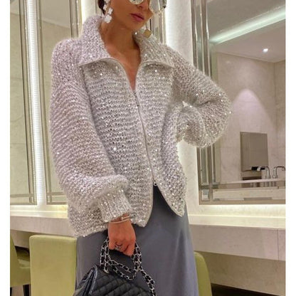 Pull Oversize en Maille à Sequins