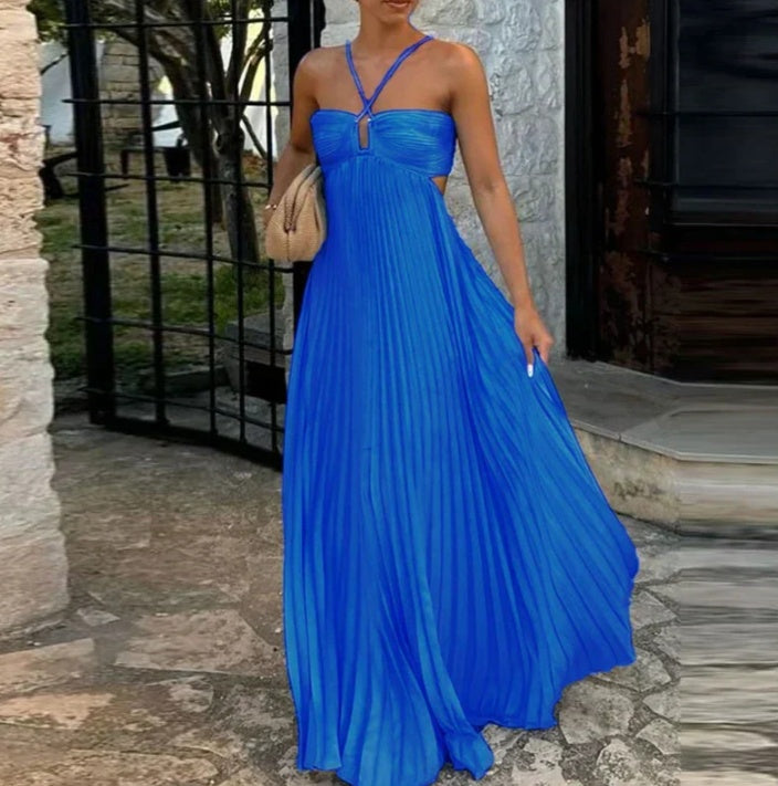 Robe bustier plissée sans manches à bretelles