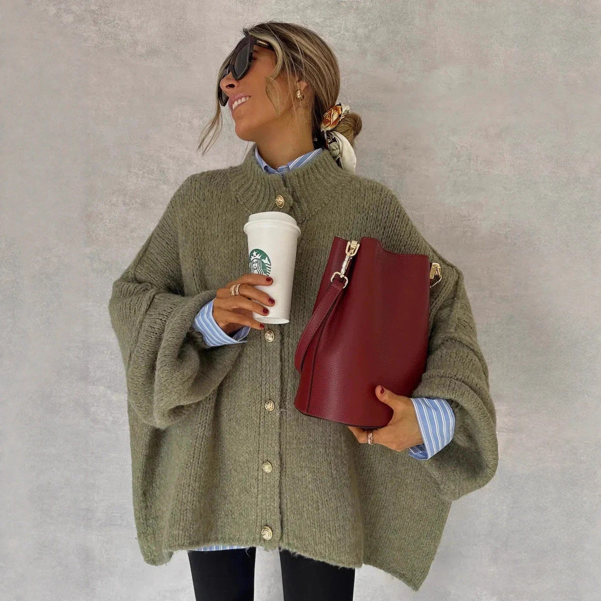 Gilet cardigan décontracté en maille unie - FEMME FATALE