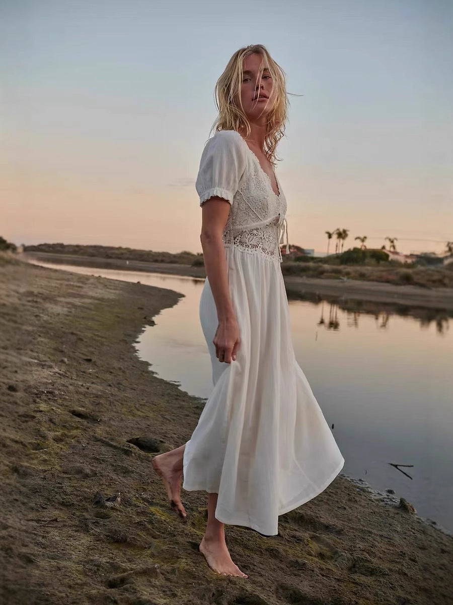 Robe en Coton Pur Col V - FEMME FATALE