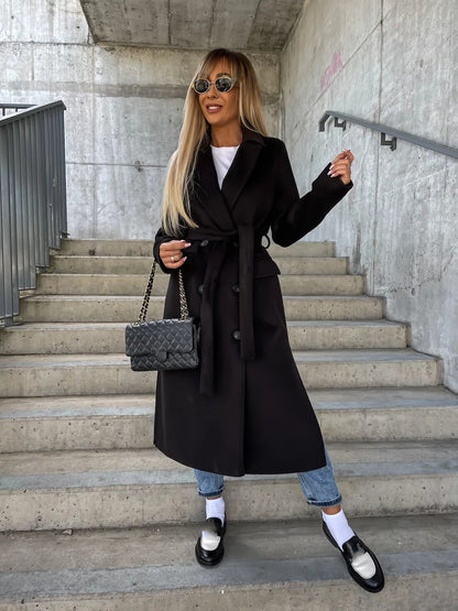 Veste croisée à revers fendue avec ceinture