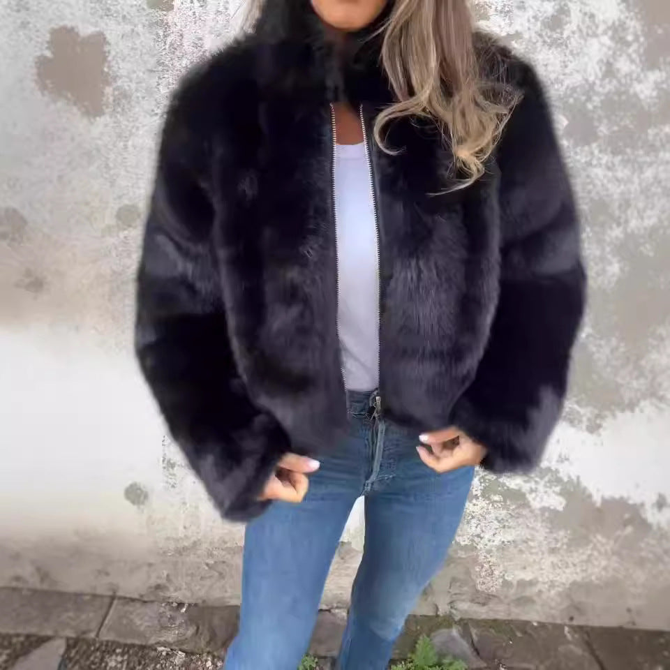 Veste en Peluche à Col Montant