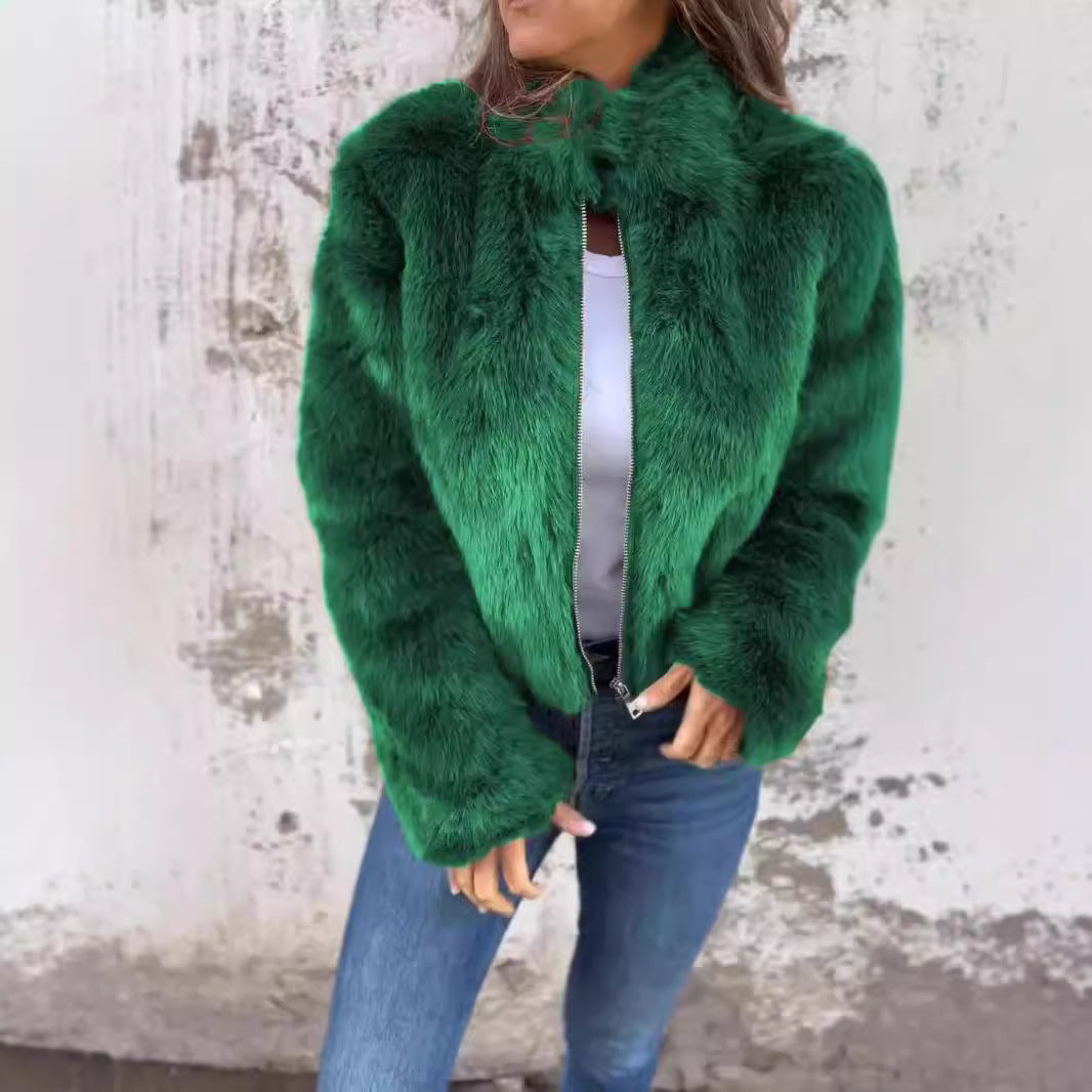 Veste en Peluche à Col Montant