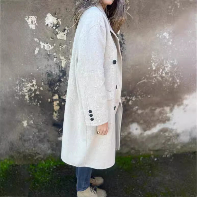 Veste décontractée mi-longue à revers et manches longues - FEMME FATALE