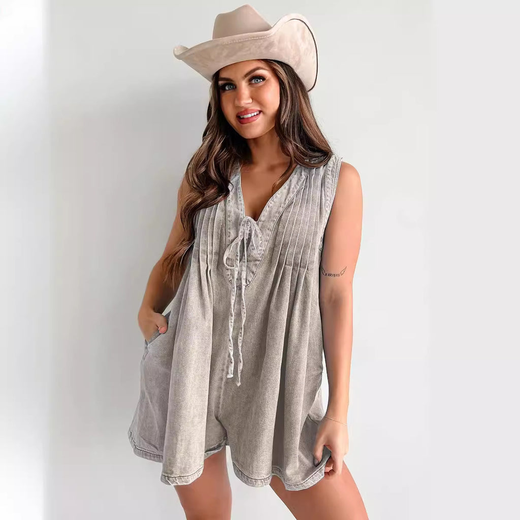 Combinaison en jean sans manches et short à manches courtes - FEMME FATALE