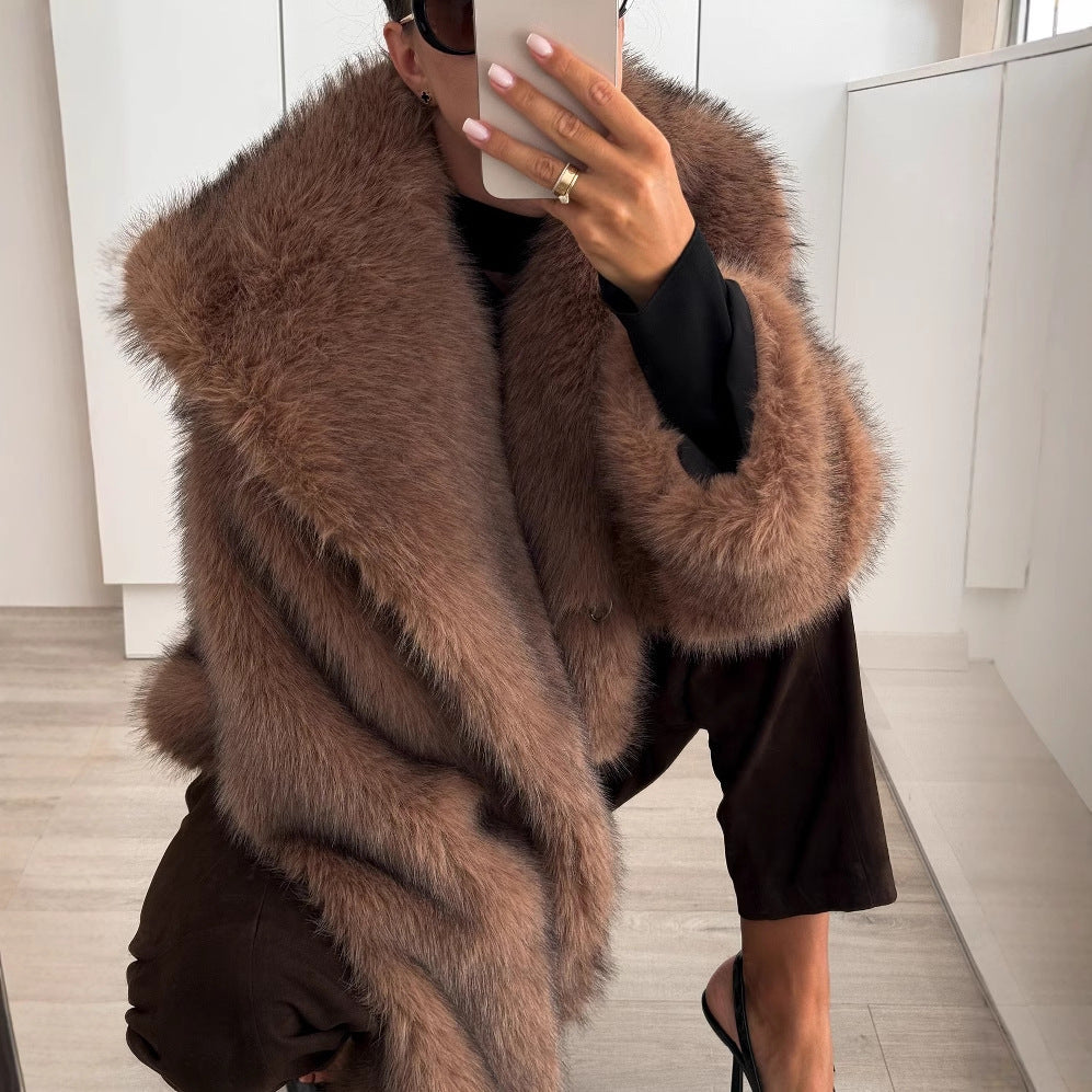 Manteau en Fausse Fourrure Uni
