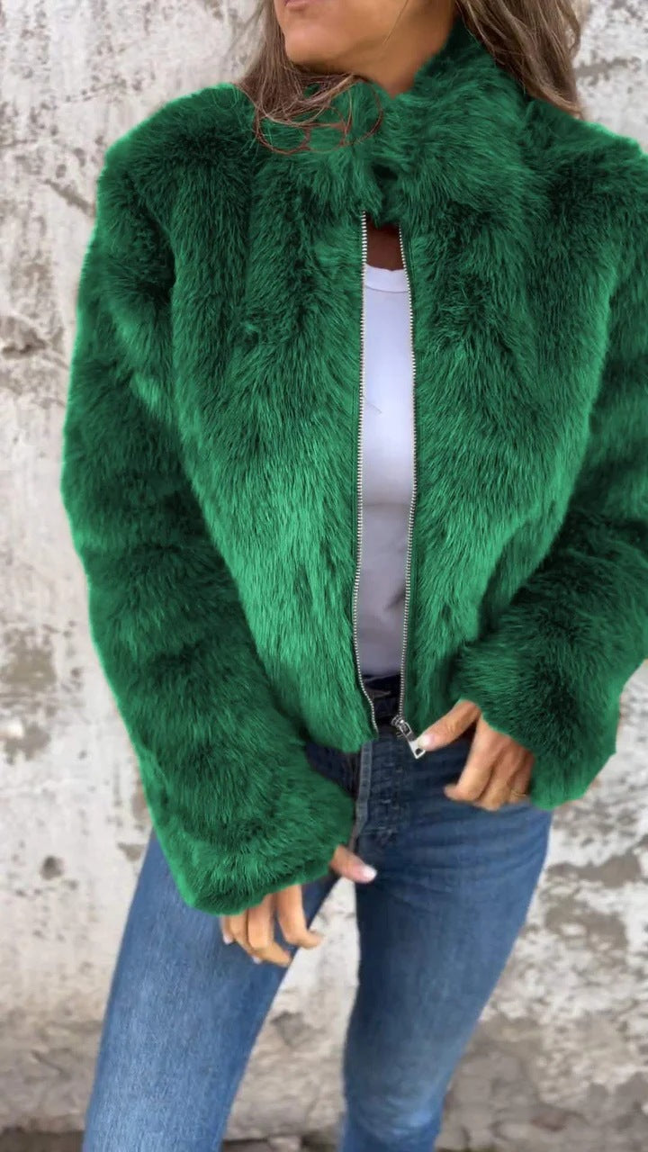 Veste en Peluche à Col Montant