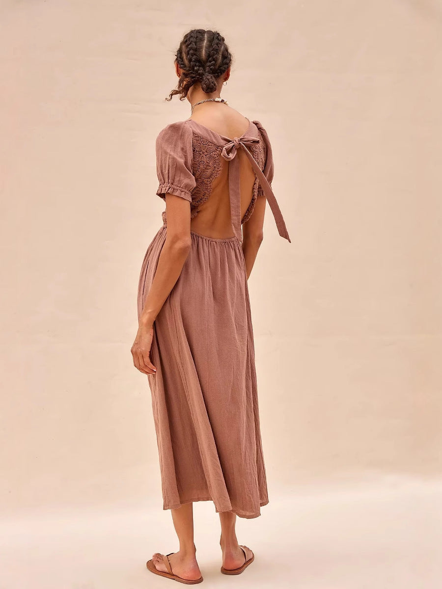 Robe en Coton Pur Col V - FEMME FATALE