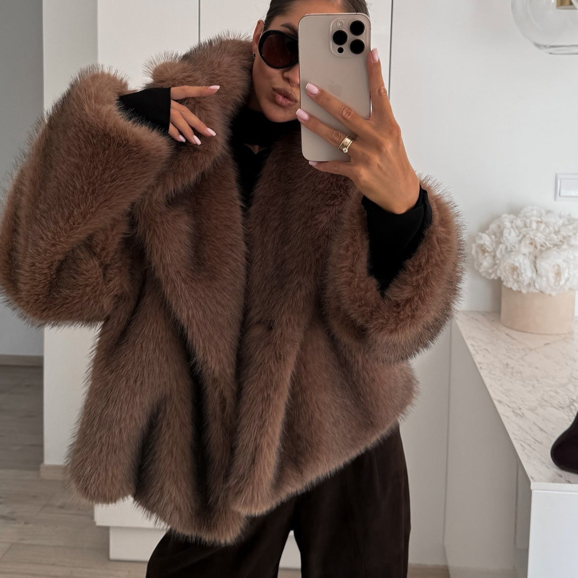 Manteau en Fausse Fourrure Uni