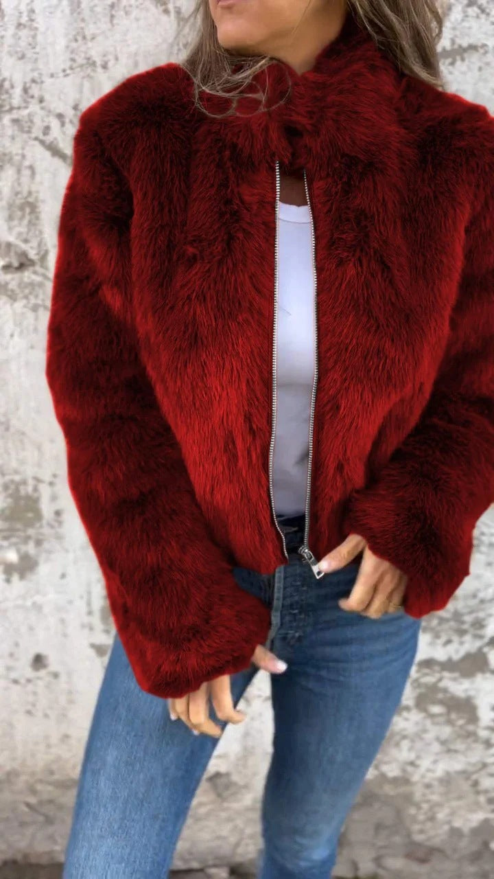 Veste en Peluche à Col Montant